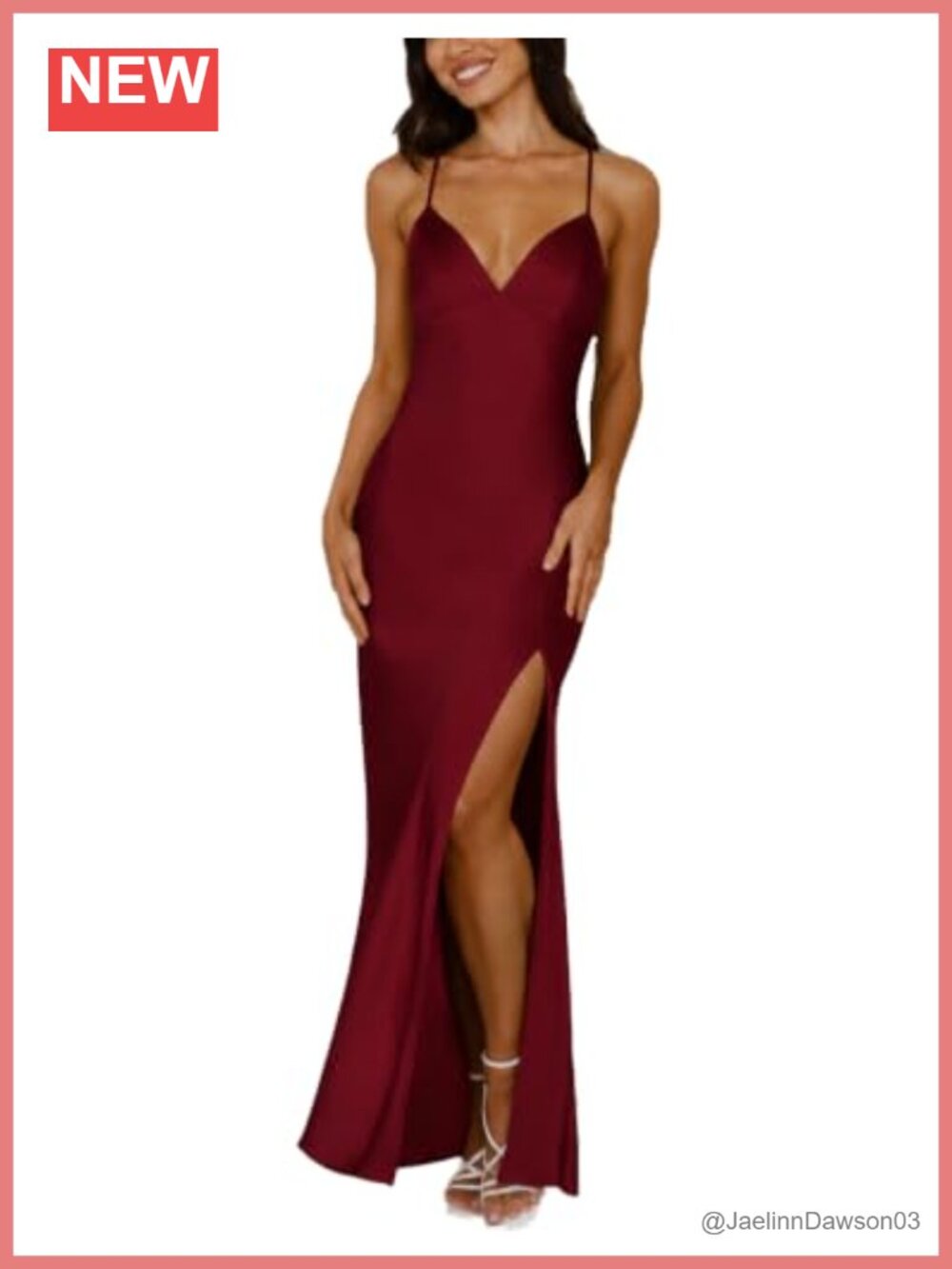 Satin Spaghetti Strap Backless Maxi Dress with Slit Formal Wedding Guest